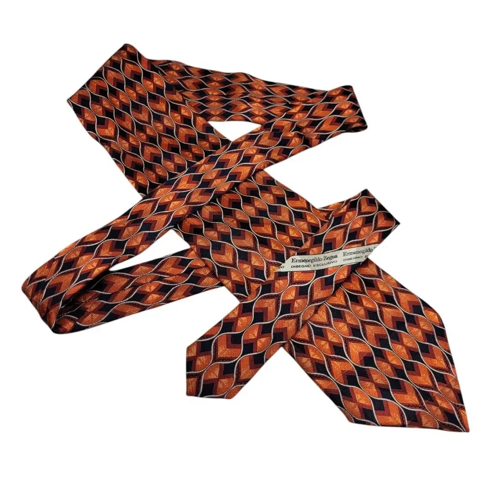 Ermenegildo Zegna‎ Bright Orange Shades Geometric 100% Silk Tie Italy 56